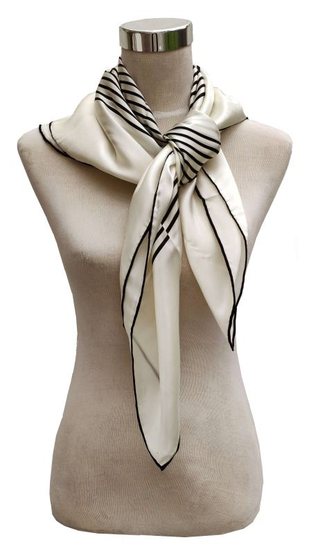 Foulard Shawl Silk Satin 90X90 Lines White Black